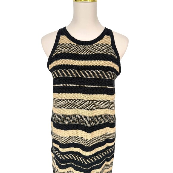 Lauren Ralph Lauren Sweater Dress LG Petite Sleeveless Striped Tan Black Label - Picture 3 of 11